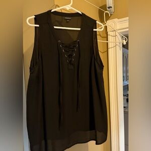 Elegant Black Lace-Up Sleeveless Blouse